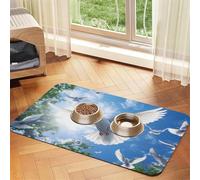 White Dove of Peace Pet Food Mat 17.2x11.81in Absorbent Non-Slip PU Leather Feeding Mat for Dogs Cats Rubber Bottom Fast Drying Rollable Pet Bowl Placemat