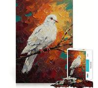 White Dove on Branch Oil Painting Jigsaw 1000 Pieces Memory Skill Fun Smooth Edge Perfect Interlock Fun-filled Way to Fill Empty Hours (38x52cm)