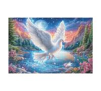 White Dove Over Lake with Flowers 1000 Piece Jigsaw Puzzle for Adults Jigsaw Home Studio Decor Stress Relief Challenge Perfect Holiday Present Relaxation Tool 1000 PCS