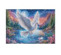 White Dove Over Lake with Flowers 300 Piece Complete Jigsaw Puzzle Set Teens Beginners Mind Relaxation Puzzle Fans Group Play Anniversary Fathers Gift Thick Cardboard 300 PCS
