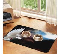 White Dove Sun Art Patterned Pet Feeding Mat with Water-Absorbing PU Top & Rubber Base - Anti-Slip Dog Cat Food Mat for Cats, Dogs & Pets, 30x45cm