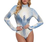 White Dove Women's Bodysuits Long Sleeve Thong Body Suits Turtleneck Tops Bodycon Romper