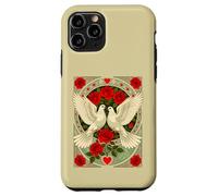 White Doves and Red Roses Art Nouveau Illustration Case for iPhone 11 Pro