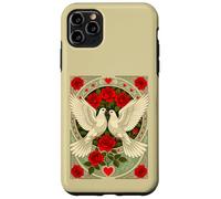 White Doves and Red Roses Art Nouveau Illustration Case for iPhone 11 Pro Max