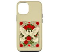 White Doves and Red Roses Art Nouveau Illustration Case for iPhone 12/12 Pro
