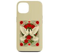 White Doves and Red Roses Art Nouveau Illustration Case for iPhone 13