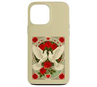 White Doves and Red Roses Art Nouveau Illustration Case for iPhone 13 Pro Max