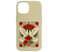 White Doves and Red Roses Art Nouveau Illustration Case for iPhone 14