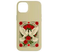 White Doves and Red Roses Art Nouveau Illustration Case for iPhone 14 Plus