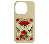 White Doves and Red Roses Art Nouveau Illustration Case for iPhone 14 Pro