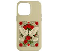 White Doves and Red Roses Art Nouveau Illustration Case for iPhone 14 Pro Max