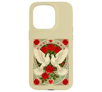 White Doves and Red Roses Art Nouveau Illustration Case for iPhone 15 Pro