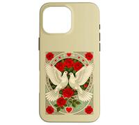 White Doves and Red Roses Art Nouveau Illustration Case for iPhone 16 Pro Max