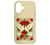 White Doves and Red Roses Art Nouveau Illustration Case for iPhone 17
