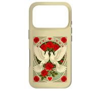 White Doves and Red Roses Art Nouveau Illustration Case for iPhone 17 Pro