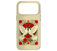 White Doves and Red Roses Art Nouveau Illustration Case for iPhone 17 Pro Max