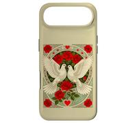 White Doves and Red Roses Art Nouveau Illustration Case for iPhone Air