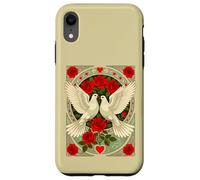 White Doves and Red Roses Art Nouveau Illustration Case for iPhone XR