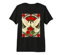 White Doves and Red Roses Art Nouveau Illustration Premium T-Shirt