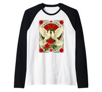White Doves and Red Roses Art Nouveau Illustration Raglan Baseball Tee