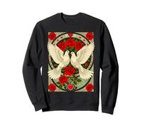 White Doves and Red Roses Art Nouveau Illustration Sweatshirt