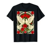 White Doves and Red Roses Art Nouveau Illustration T-Shirt