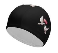 White Doves Holding Heart Balloons Elastic Swimming Cap