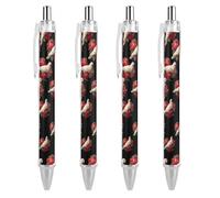 White Doves with Red Roses Ballpoint Pens 0.5mm Fine Black Ink Retractable Writing Rollerball Pen for Home Office