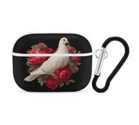 White Doves with Red Roses Compatible with Airpod Pro Case PC Scratch-Resistant Drop-Proof Protective Cover with Keychain