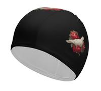 White Doves with Red Roses Elastic Swimming Cap
