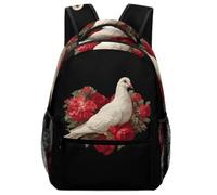 White Doves with Red Roses Laptop Backpacks Casual Daypacks