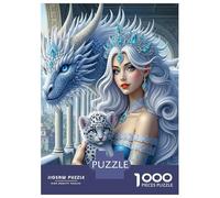 White Dragon 1000 Piece Jigsaw Puzzle Fantasy Snow Leopard Jigsaw Puzzle for Adults Relaxation Home Decor 52x38cm/1000pcs