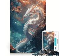 White Dragon Beast Fantasy Jigsaw Puzzles for Adults 1000 Think Boost Game Precise Interlock Structure Easy to Learn Family Enjoyment (50x75cm)