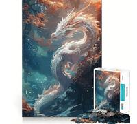 White Dragon Beast Fantasy Jigsaw Puzzles for Adults 1000 Think Boost Game Precise Interlock Structure Easy to Learn Family Enjoyment (38x26cm)