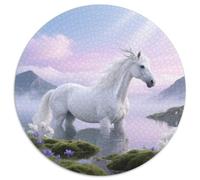 White Dragon Horse 1000pc Round Puzzle with Horse, Offers A Relaxing Yet Challenging Experience, Brilliant for Mindfulness Practice 1000pcs (67.5x67.5cm)