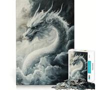 White Dragon in Clouds 1000 Piece Jigsaw Puzzles for Teenagers Recall Fun Play Tight Interlock No Gaps Family Fun Night Activity (38x26cm)