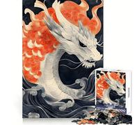 White Dragon in Waves Japanese Landscape for Adults 1000 Piece Puzzle Think Training Serene Escape Defined Edges Creative Gift (38x26cm)