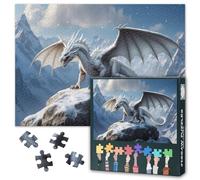 White Dragon Jigsaw Puzzle Art Artwork Home Decor - 1000 Pieces Jigsaw Puzzles White Dragon Roaring and Spreading Wings on Rock Difficult Challenge Puzzle for Adults as Gifts 27.5"X19.7"