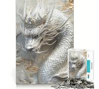 White Dragon King 1000 Piece Jigsaw Puzzles Mind Challenge Toy High Precision Die Cut Amusing Challenge for Waiting Time (38x52cm)