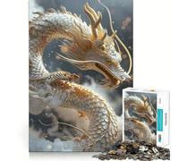 White Dragon on Clouds Jigsaw Puzzles 1000 Mental Focus Game Precision Cut Smooth Edges Meaningful Connection Building Game (38x26cm)
