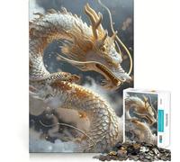 White Dragon on Clouds Jigsaw Puzzles for Adults 1000 Think Boost Game Precise Interlock Structure Easy to Learn Family Enjoyment (38x52cm)