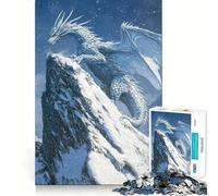 White Dragon on Mountain Peak Jigsaw Puzzle 1000 Pieces Mental Focus Game Precision Cut Smooth Edges Absorbing Activity for Quiet Nights (38x26cm)