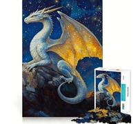 White Dragon on Mountain Peak Jigsaw Puzzles 1000 Piece for Adults Recall Fun Play Firm Fit Secure Assembly Family Fun Night Activity (38x52cm)