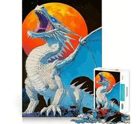 White Dragon Roaring at The Moon Jigsaw 1000 Pieces for Teenagers Mental Boost Game Firm Fit Secure Assembly Family Fun Night Activity (50x75cm)