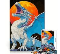 White Dragon Roaring at The Moon Jigsaw Puzzle for Adults 1000 Pieces Thought Training Calm Recreation Uniform Cut Festive Present (38x52cm)
