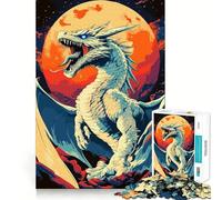 White Dragon Roaring Under A Full Moon 1000-piece Puzzle for Teenagers Mind Skill Fun Uniform Size Precise Pieces Relaxing Indoor Group Activity (50x75cm)