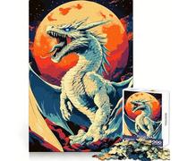 White Dragon Roaring Under A Full Moon Adults Puzzles 1000 Piece Jigsaws Strategic Think Mindful Escape Precise Fit Nice Gift (50x75cm)