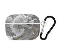 White Dragon Style Airpod Pro Case AirPods 2 Case for Women Hard Shell Protective Cover with Carabiner Keychain Compatible with AirPods Case 2nd 1st Generation, Front LED Visible White
