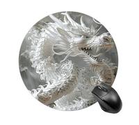 White Dragon Style Round Mouse Pad 7.8 Inch, Portable Gaming Mouse Mat with Non-Slip Rubber Base & Smooth Surface, Waterproof Mousepad for PC, Laptop, Computer, Office, Home