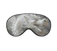 White Dragon Style Sleep Mask for Women Men, Soft Eye Mask with Adjustable Strap for Sleeping, Light Blocking Travel Blindfold for Nap Comfortable Eye Cover for Home Office